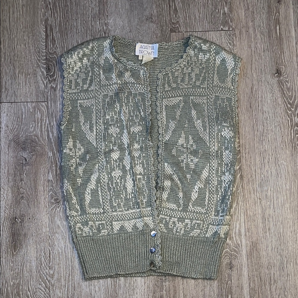 Agatha brown size small Green Patterned Women's Sweater Vest mohair blend